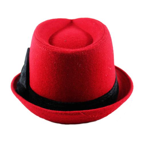 酒红色花朵卷边韩版女士定型礼帽 宽边高档毛呢帽 产品名称: 帽子工厂